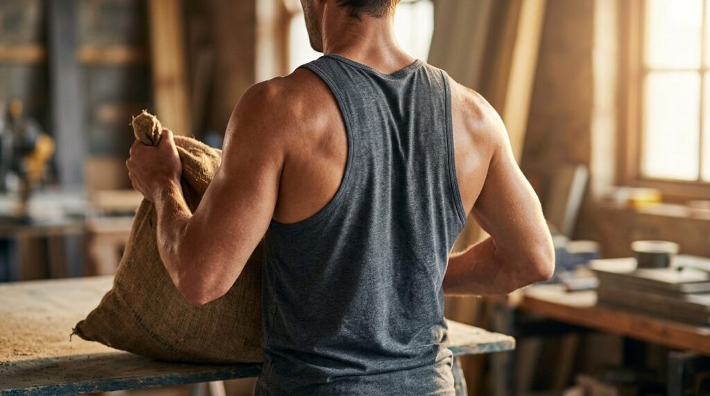Close-up photorealistic stock image of a persons back and s