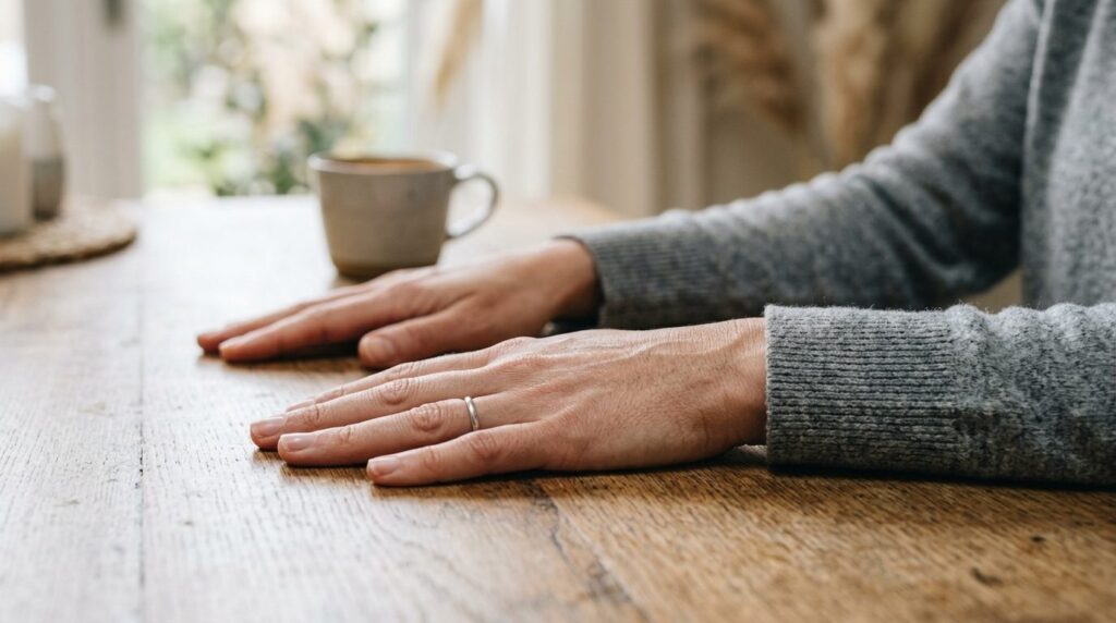 Close-up photorealistic image of a persons hands in a groun
