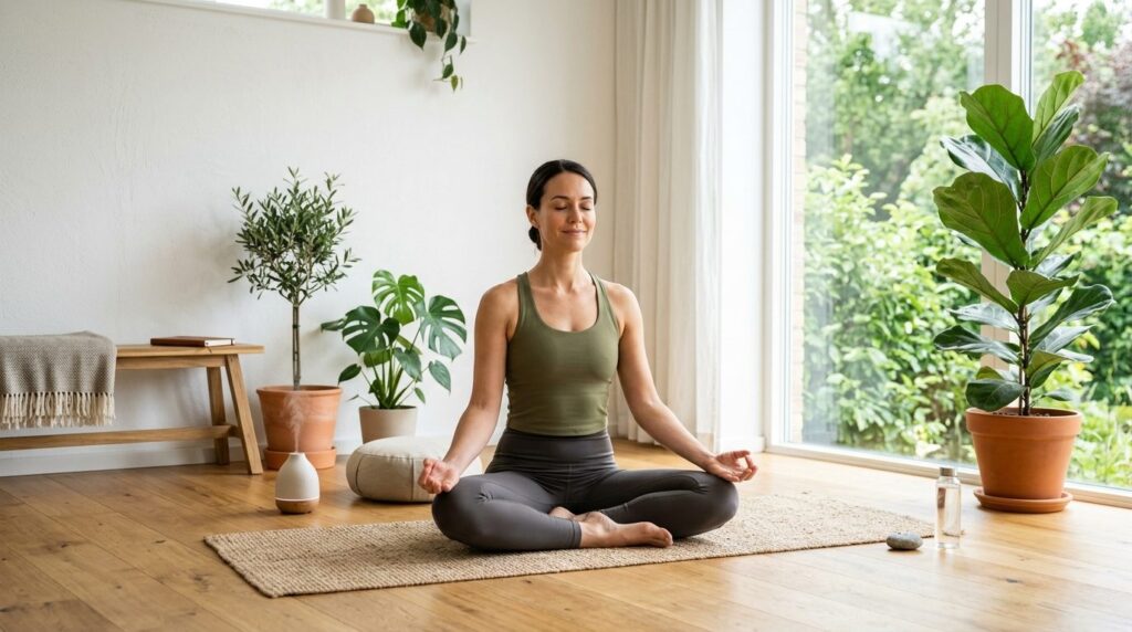 Photorealistic image of a fit, healthy person doing yoga or