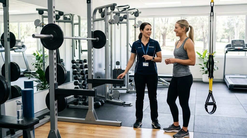 Photorealistic image of a physiotherapist or wellness coach 